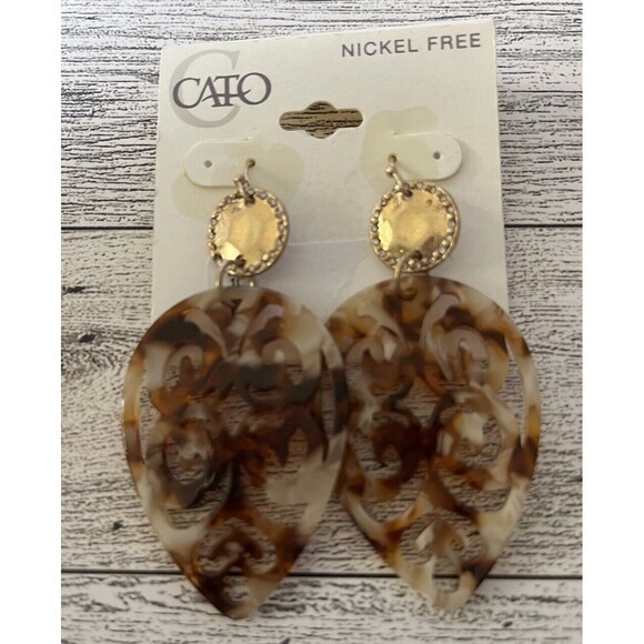 Cato Lucite Dangle Drop Earrings Gold Tone Brown/Tan Nickel Free - Picture 1 of 4
